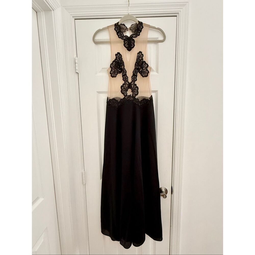 Vintage Formfit Rogers Cream Nude Illusion Black Lace Slip Dress Nightgown 6-8 P